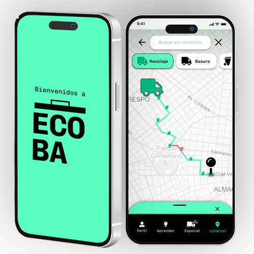 Mockup de la aplicación ECOBA