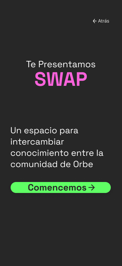 Pantalla de bienvenida a Swap