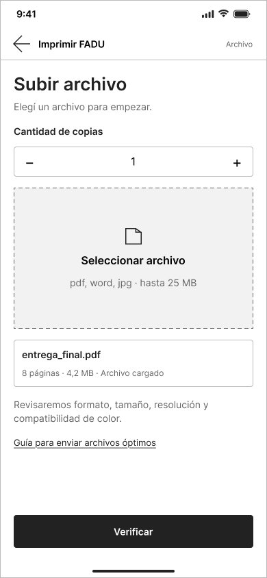 Pantalla para subir el archivo
